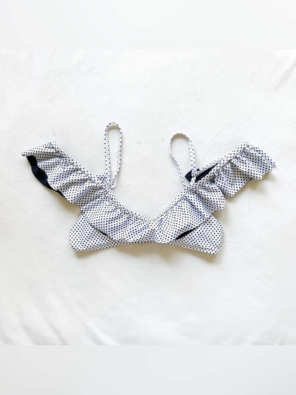 Polka Dot Ruffle Off-Shoulder Bikini Top - White & Black - Small